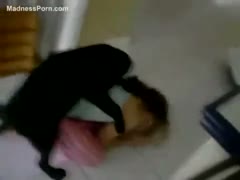 Cute dark haired teen laughs coz of her dog trying to fuck her